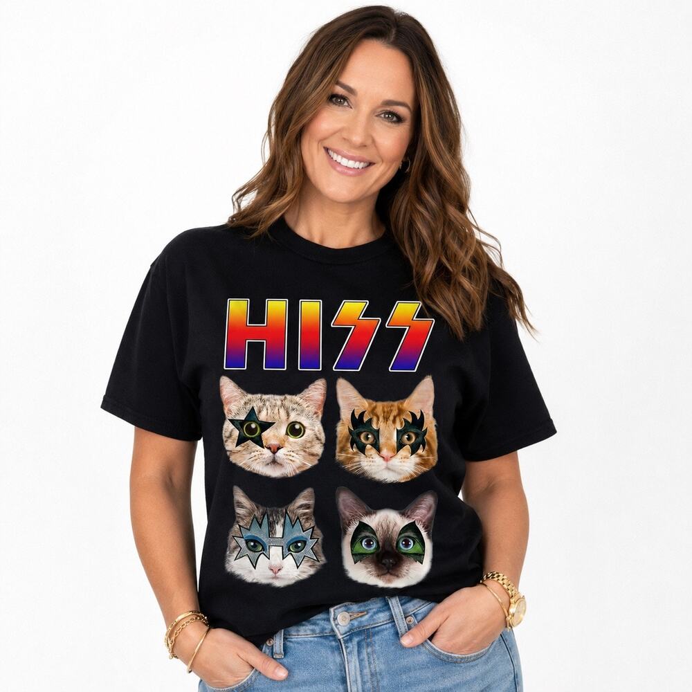 KISS HISS Cat Band Graphic T Shirt Black Unisex Novelty Tee Sz XL NWOT